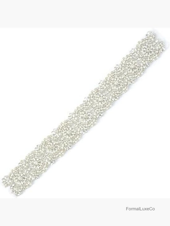 Wedding Dress Belt - Sparkly Rhinestone Beaded Sash with Pearl Trim 36\